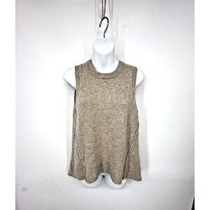 Brochu Walker Split Back Sweater Womens S Wool Cashmere Crewneck‎ Neutral Basic